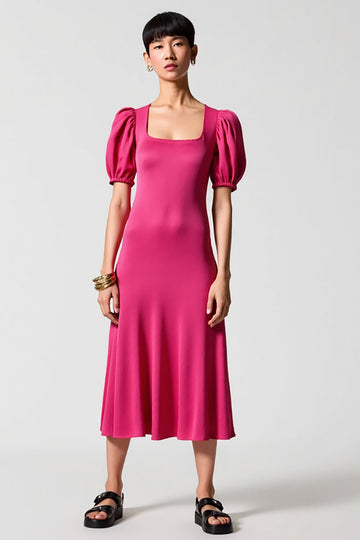 Robe midi à manches bouffantes rose